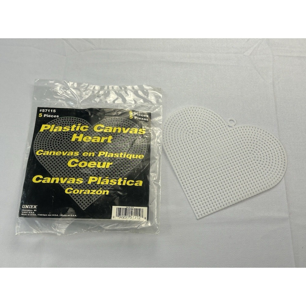 Vintage Uniek Plastic Canvas Heart 5pc NOS + Extra Heart Craft Needlepoint